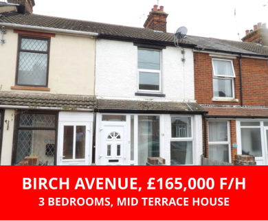 BIRCH AVENUE, £165,000 F/H 3 BEDROOMS, MID TERRACE HOUSE